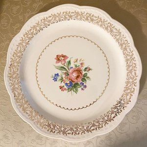 Vintage Bridal Bouquet By Stetson 22 kt Gold Scalloped Edge Round Platter